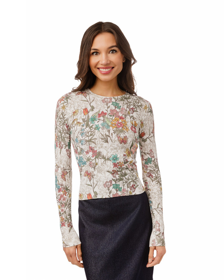 Printed Floral Cable Knit