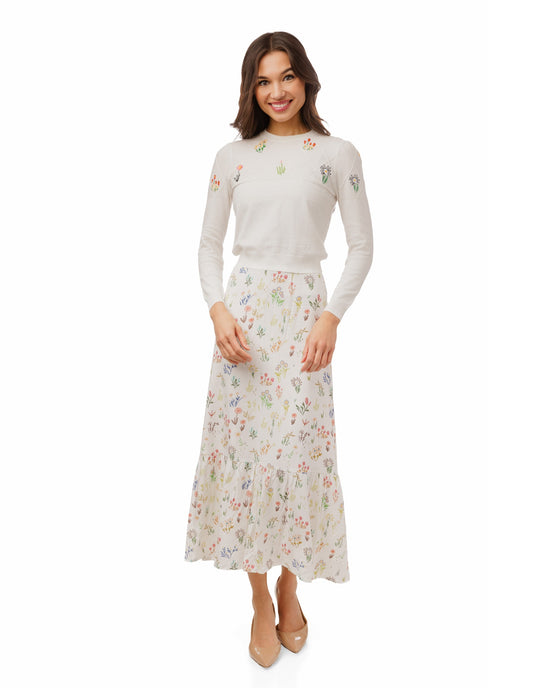 White Knit Top With Floral Embroidery