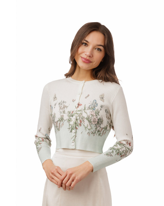 Butterfly Print Ribbed Knit Cardigan