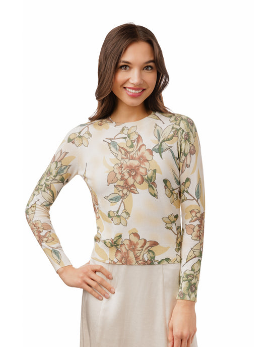 Beige Floral Ivory Knit Top