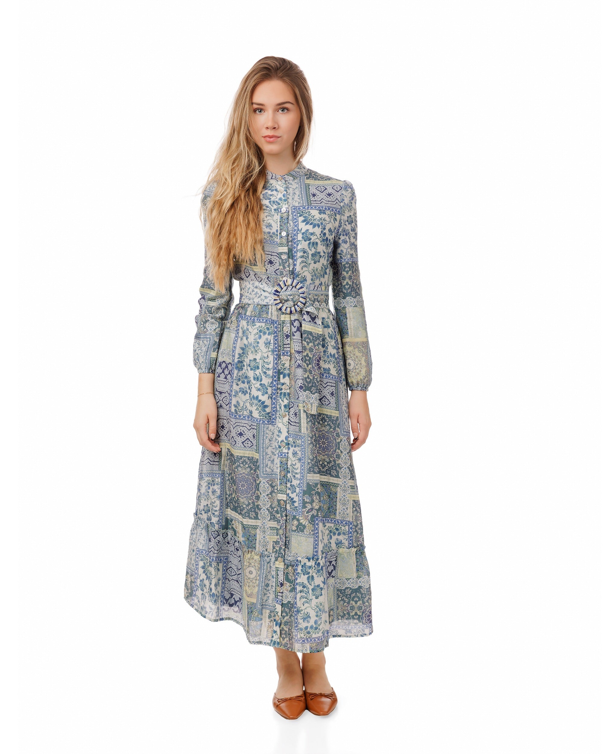 Navy And Yellow Printed Multi Patch Dress