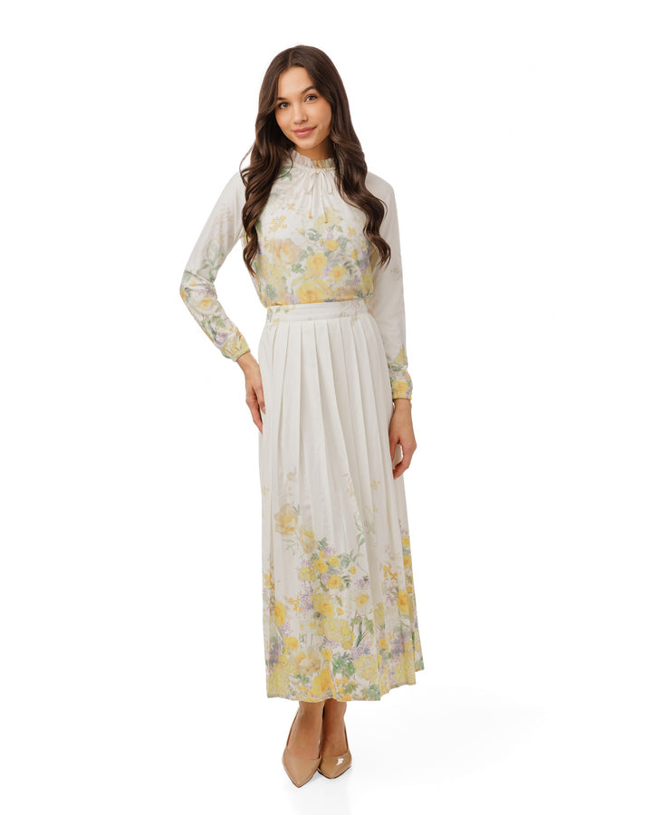 Ivory Ruffle Collar Floral Print Top - Yellow