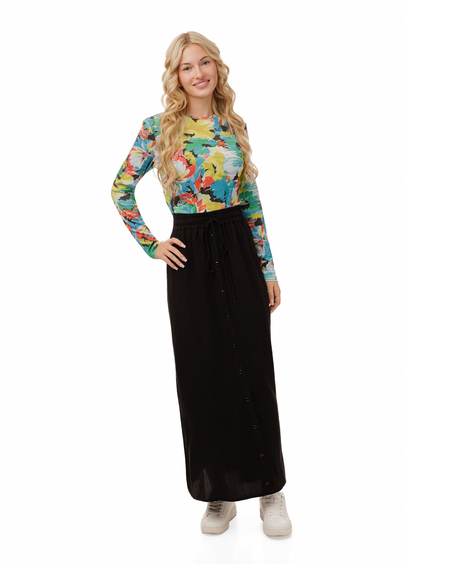 Yellow And Teal Sunflower Print Top