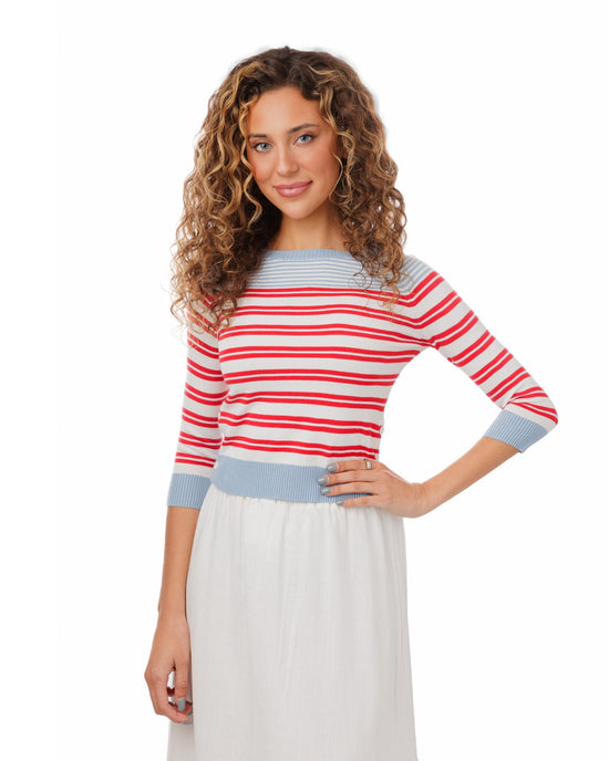 Light Blue And Red Striped Knit Top