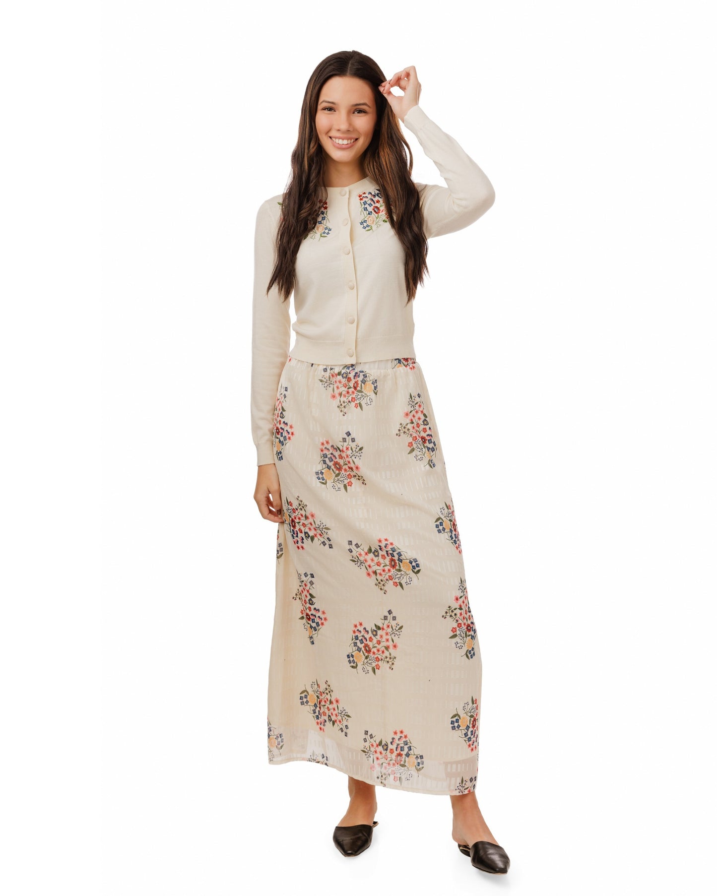 Ivory Knit Top With Colorful Embroidered Flowers