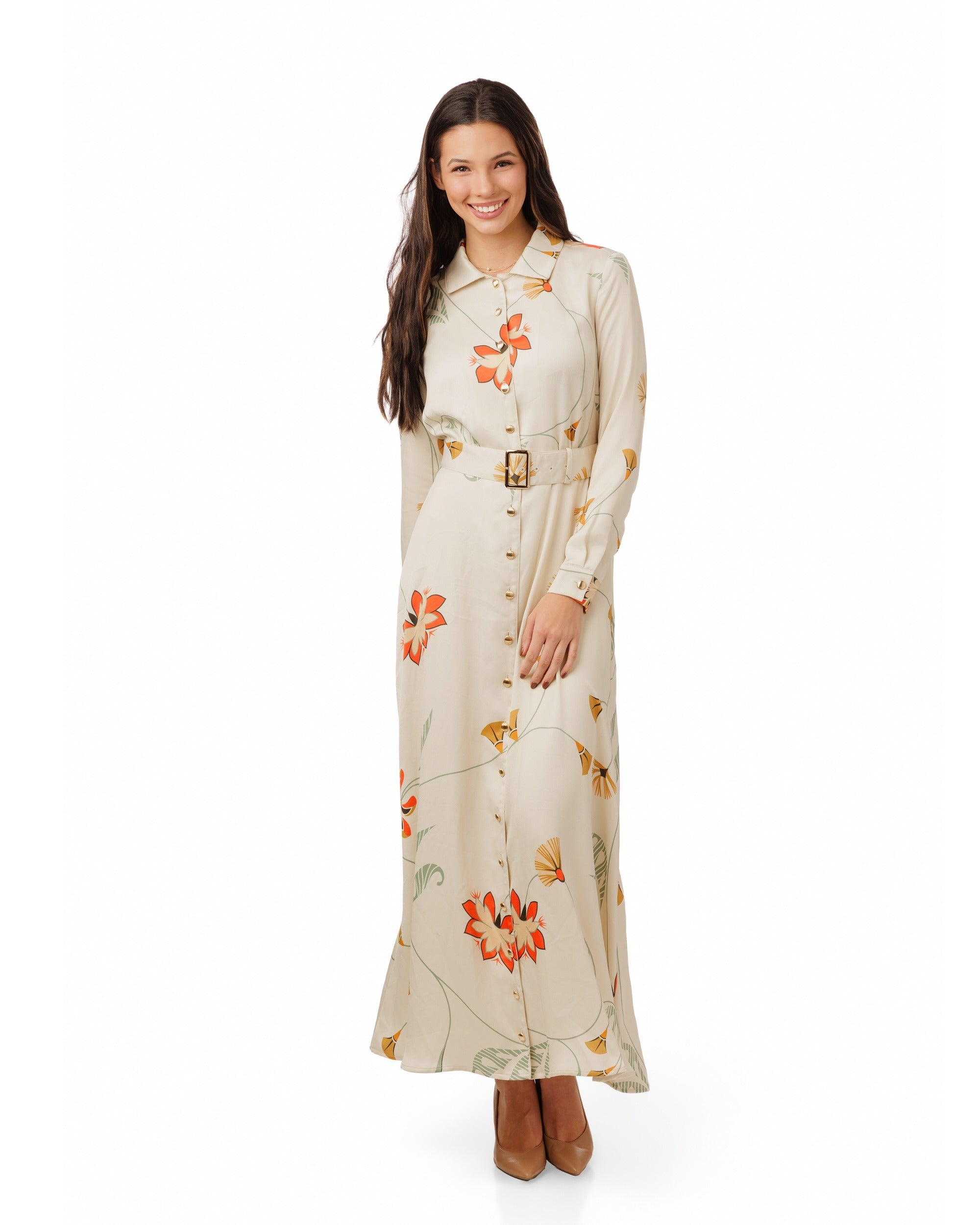 Ivory Dress With Orange Flowers