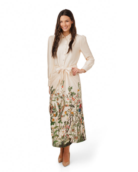 Ivory Satin Dress With Floral Bottom