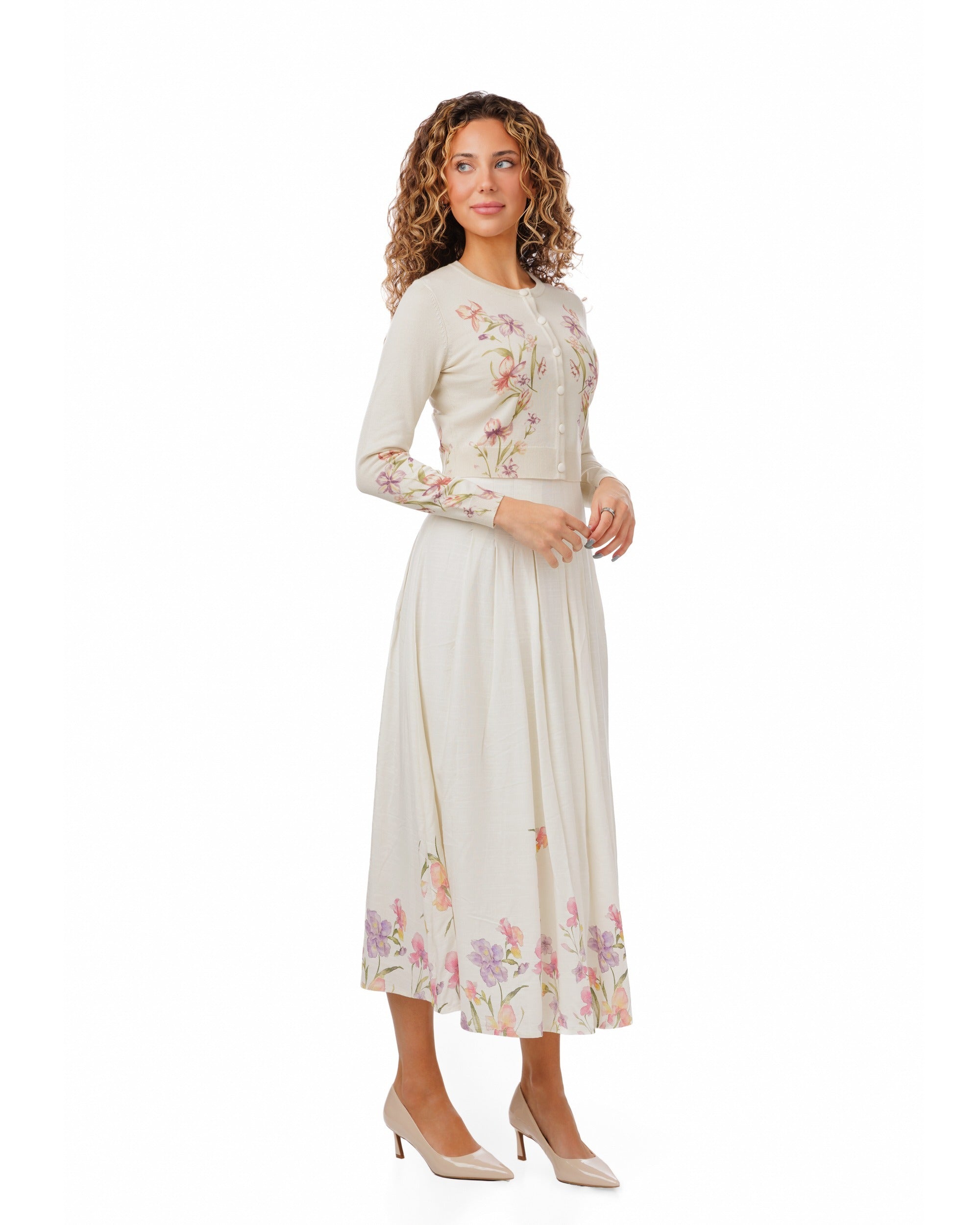 Pastel Floral Knit Cardigan - White