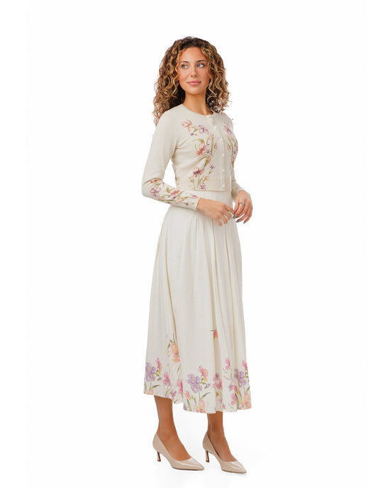 Pastel Floral Knit Cardigan - White