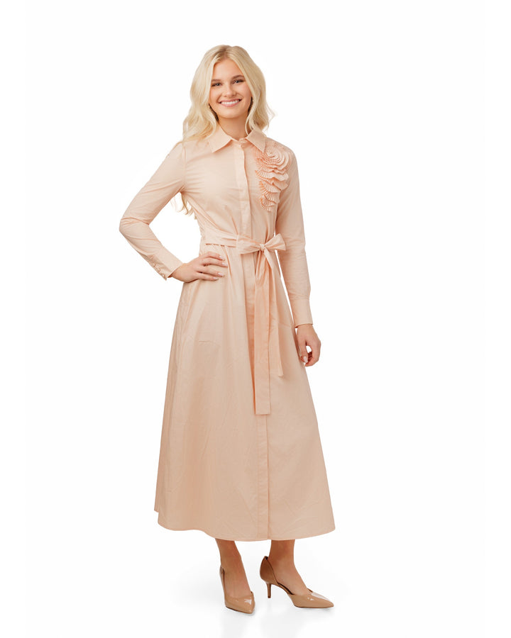 Cotton Dress With Flower Applique - Peach