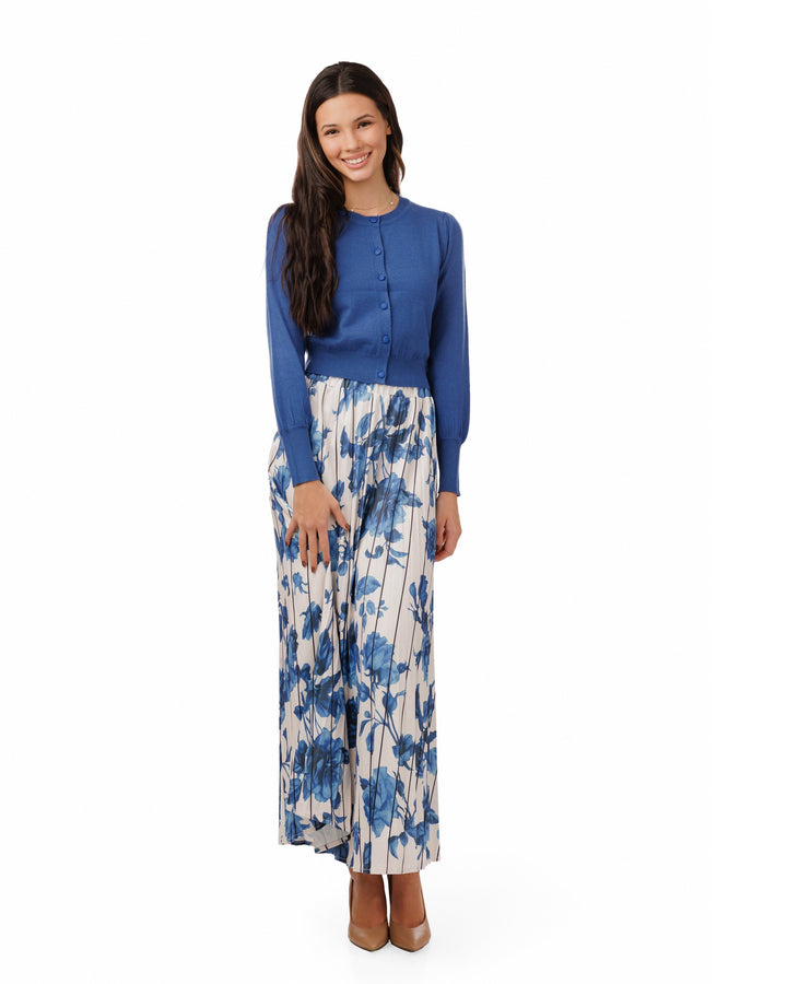 Ivory With Blue Floral Stripped Skirt