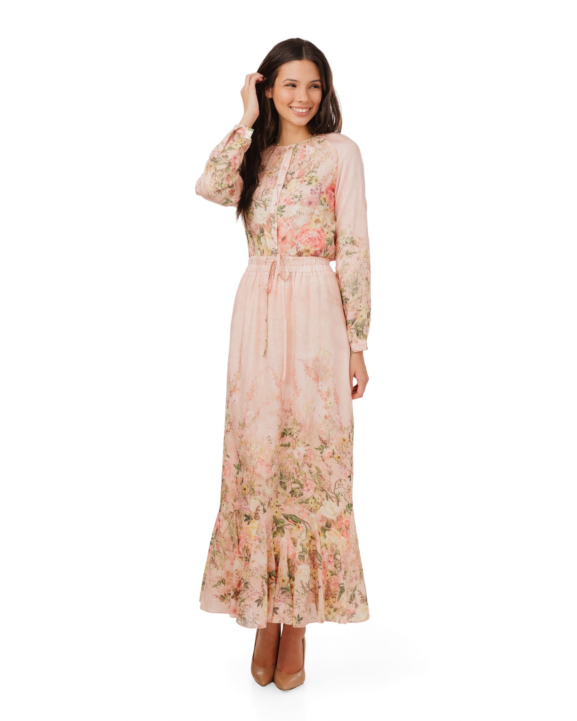Pink Base Vintage Pink Floral Flairy Skirt