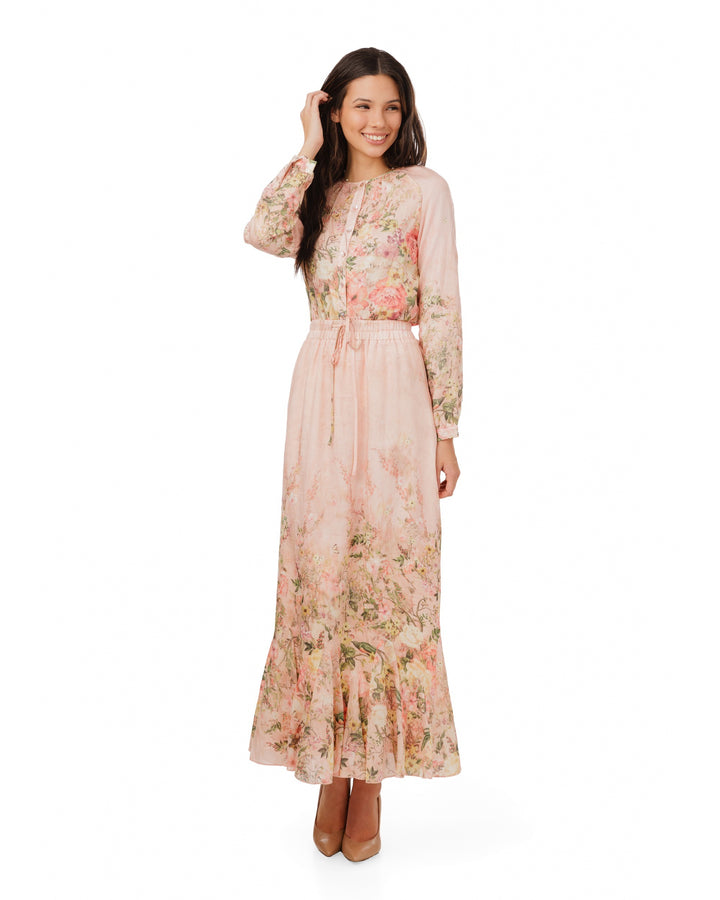 Pink Base Vintage Pink Floral Flairy Skirt