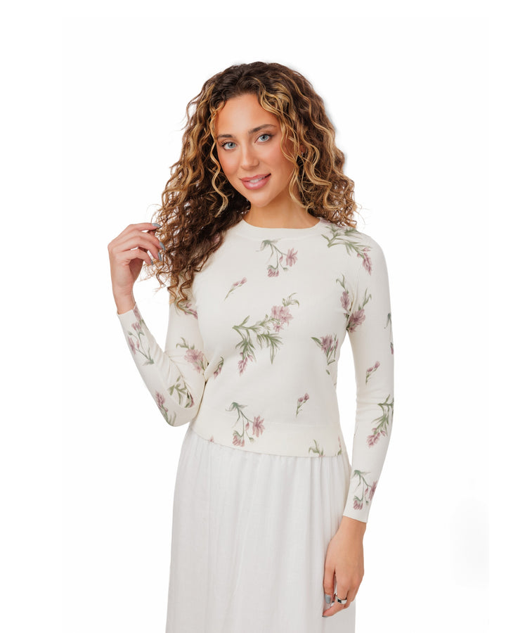 Knit Pink And Green Floral Sweater