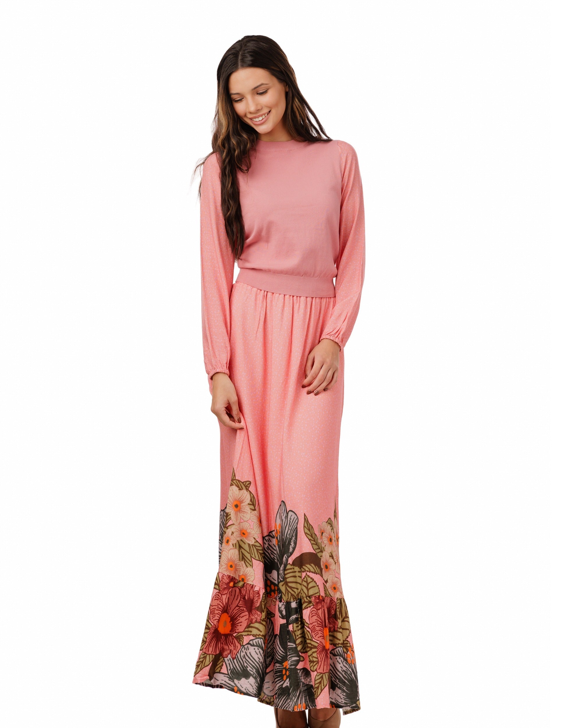 Coral Center Knit Puff Sleeve Top