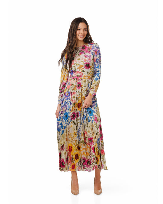 Wrap Pleated Dress - Multi Colored