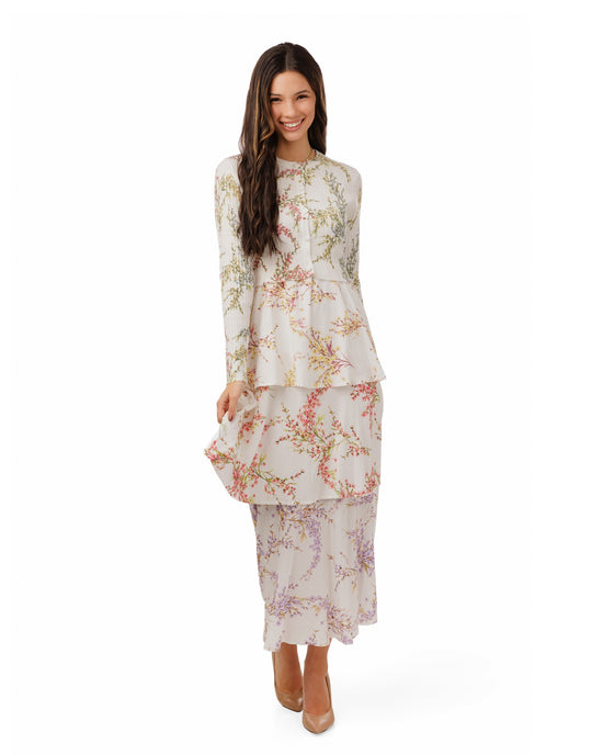Ivory Floral Layered Overlay Dress