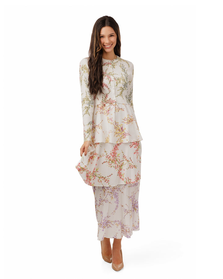 Ivory Floral Layered Overlay Dress