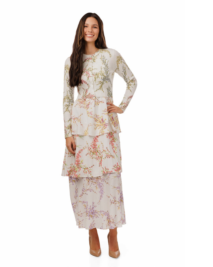 Ivory Floral Layered Overlay Dress