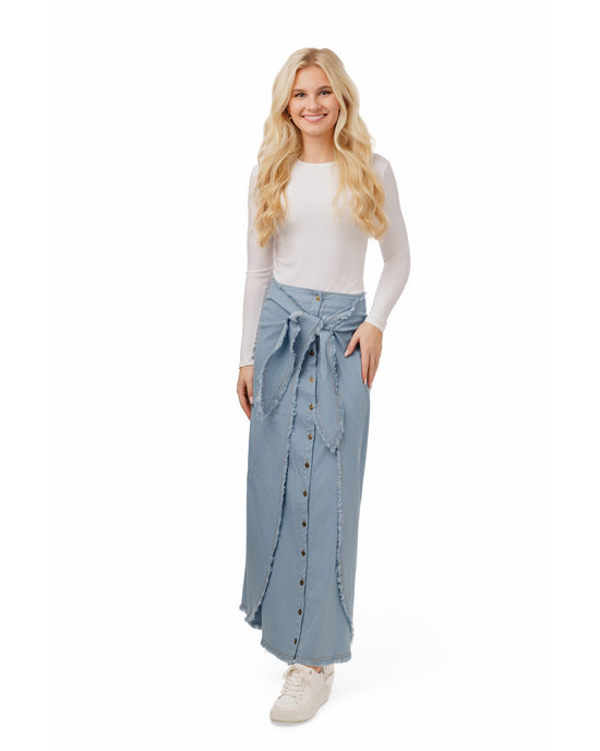 Denim Fringed Flap Skirt