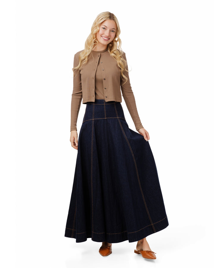Aline Circle Skirt- Denim - Dark Blue