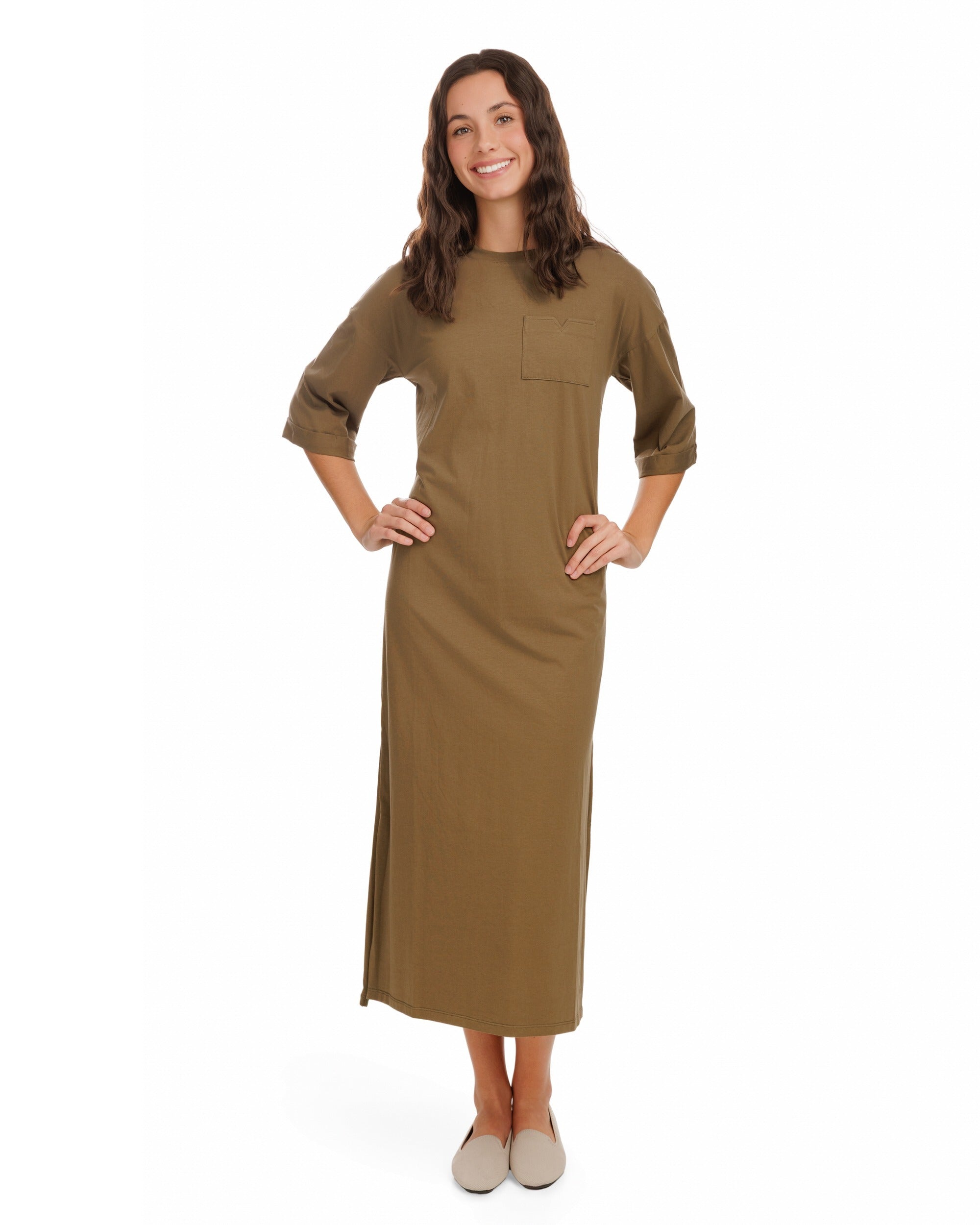 T-Shirt Pocket Dress - Green Moss