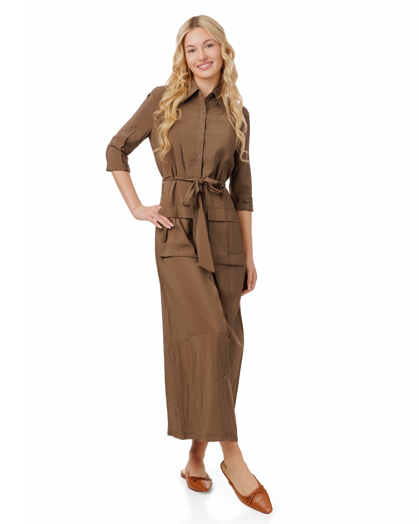 Cargo Linen Dress - Brown