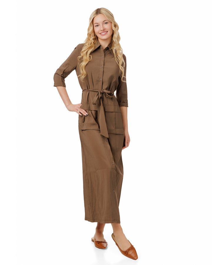 Cargo Linen Dress - Brown
