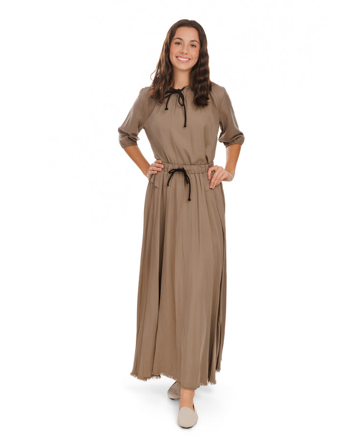 Drawstring Neckline Top- Fawn