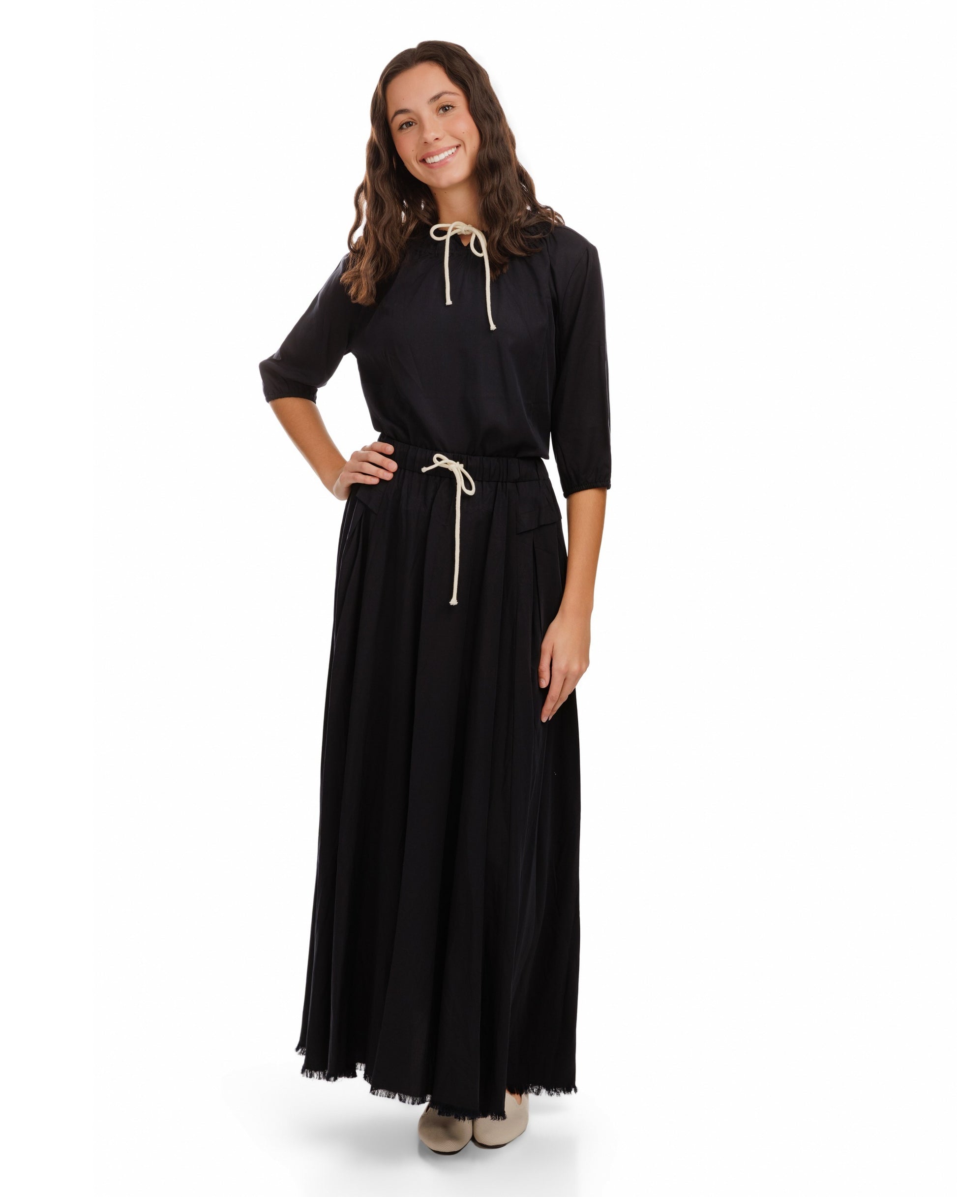 Drawstring Waistband Skirt- Midnight