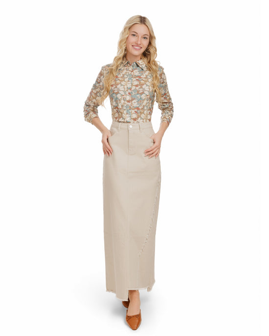 Side Frayed Denim Skirt - Black Denim