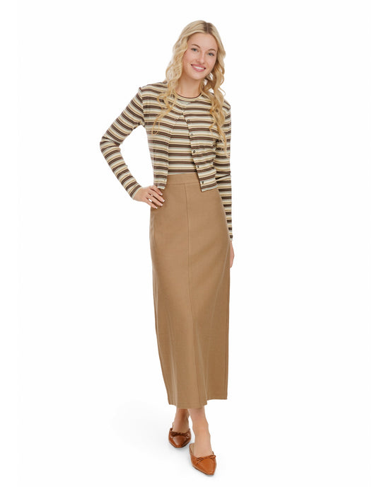 Cropped Ribbed Twin Set- Striped-Brown And Yellow