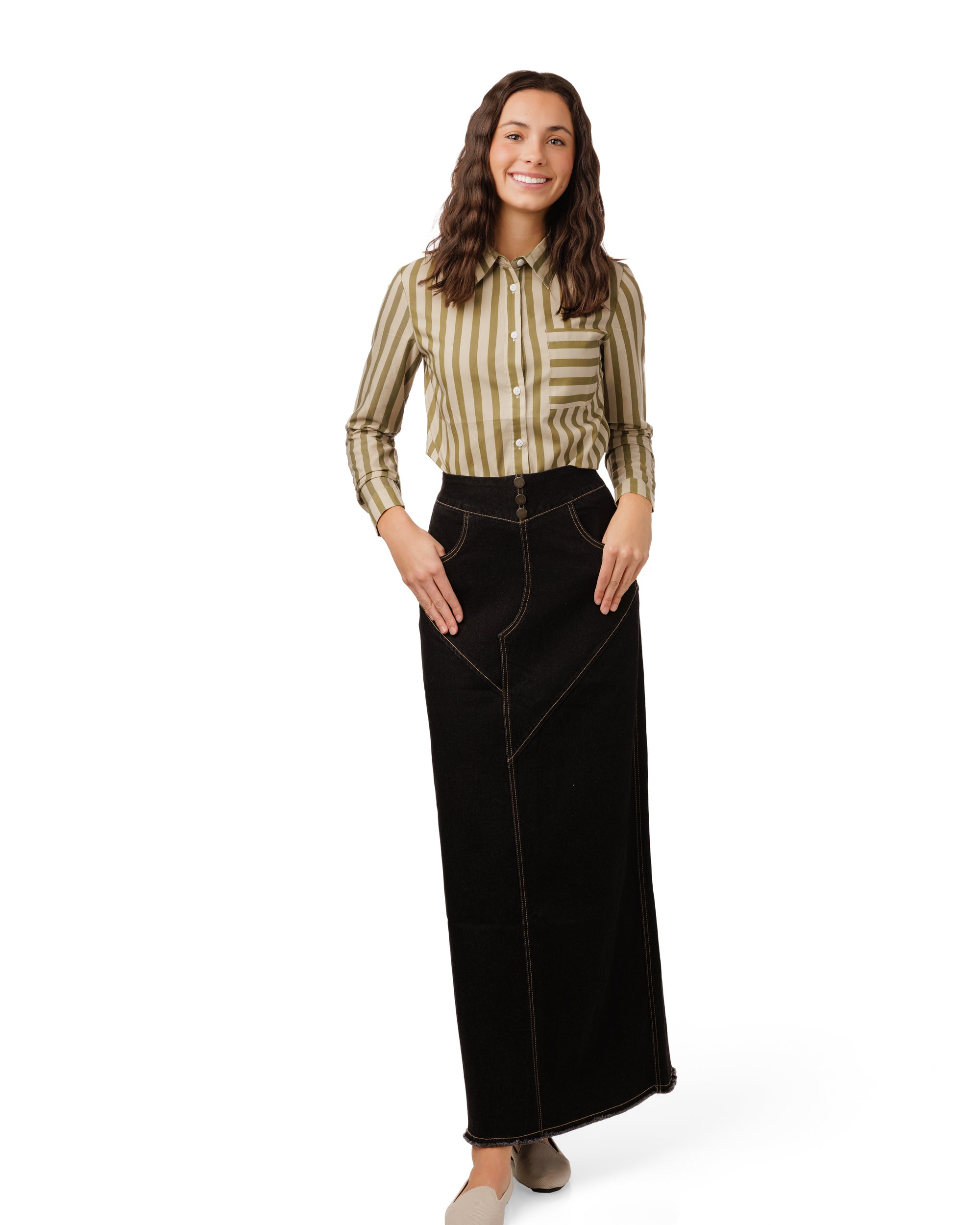 3 Button Denim Skirt-Black Denim