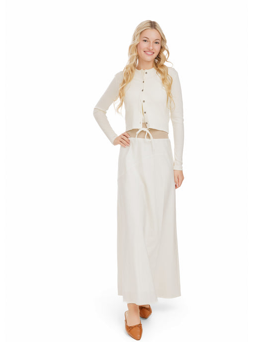 Cropped Ribbed Twin Set- Cream