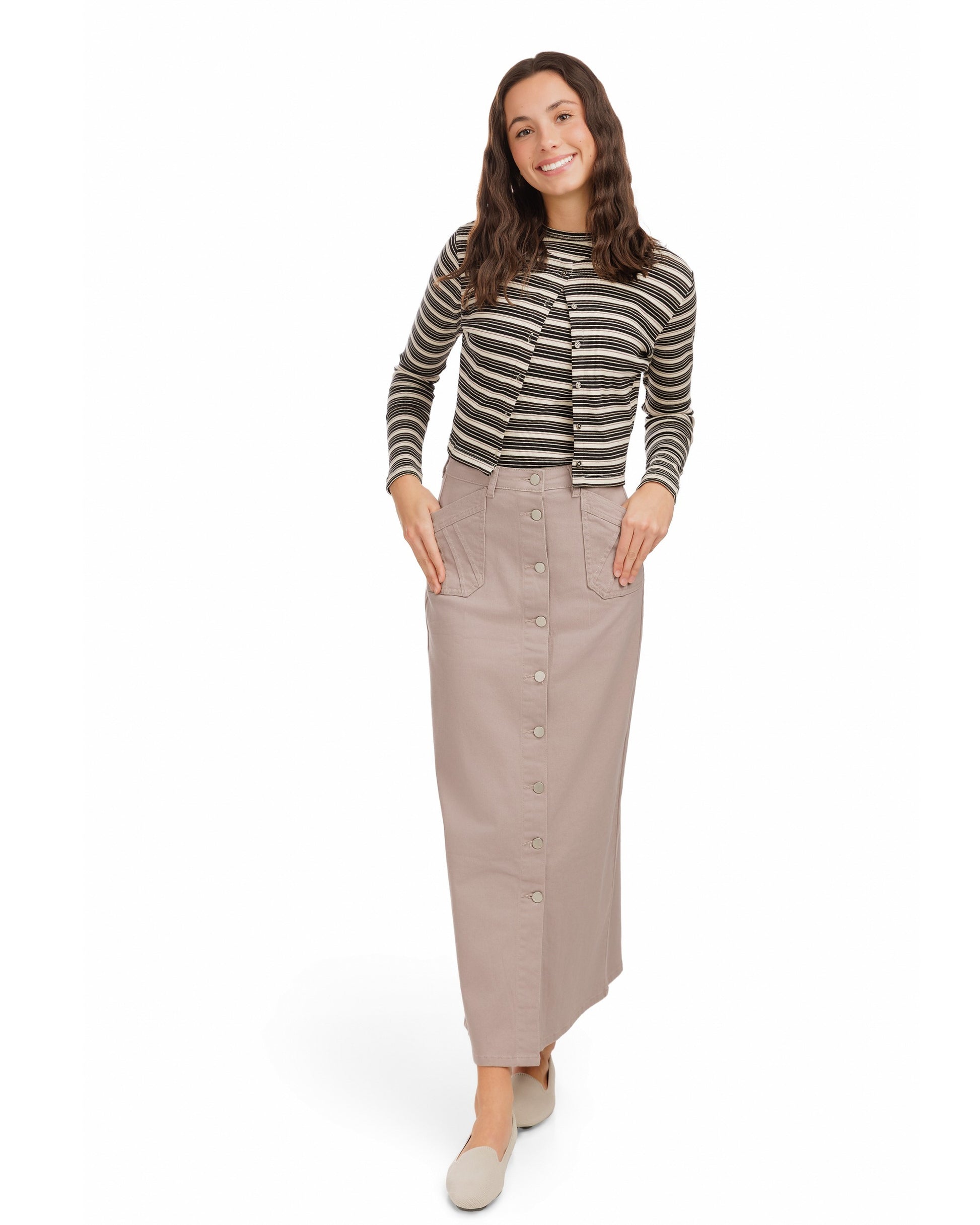 Cropped Ribbed Twin Set- Striped- Black And Cream