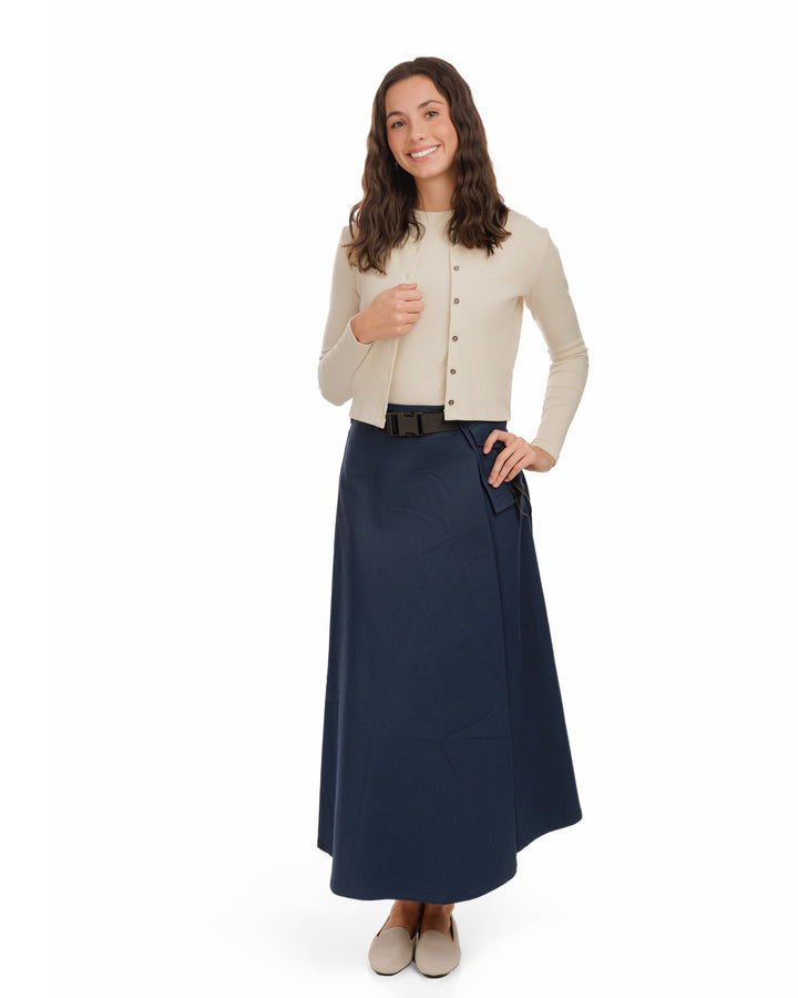 Aline Buckle Skirt- Navy