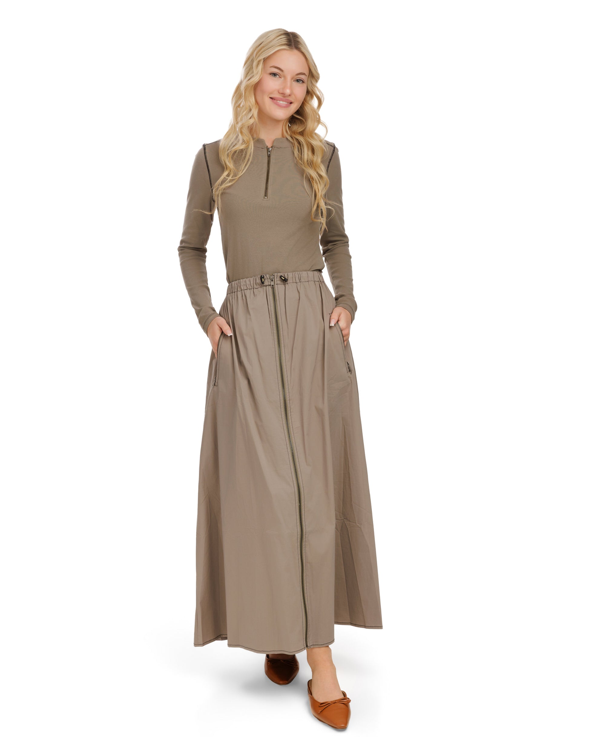 Middle Zipper Skirt- Greystone