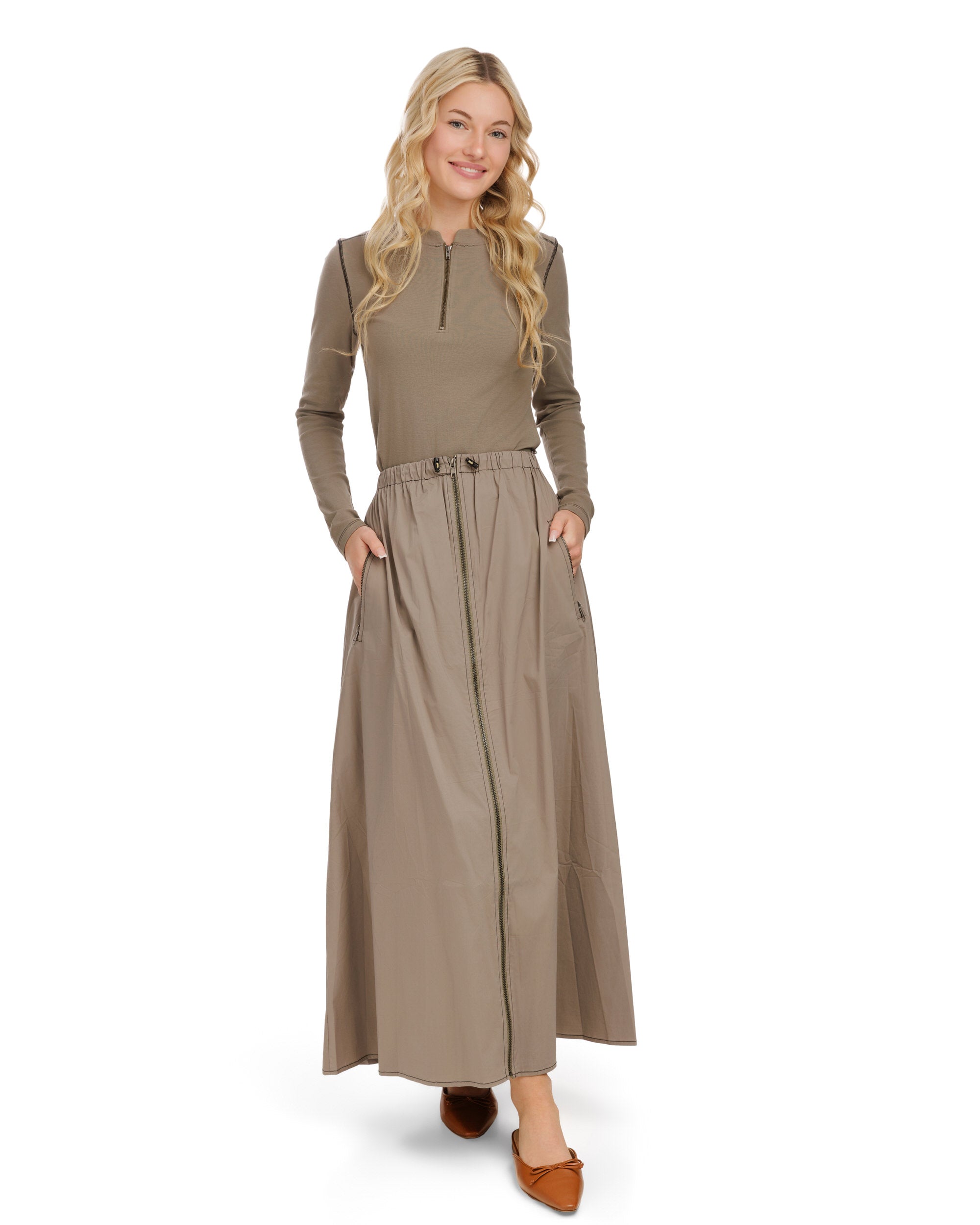 Middle Zipper Skirt- Greystone