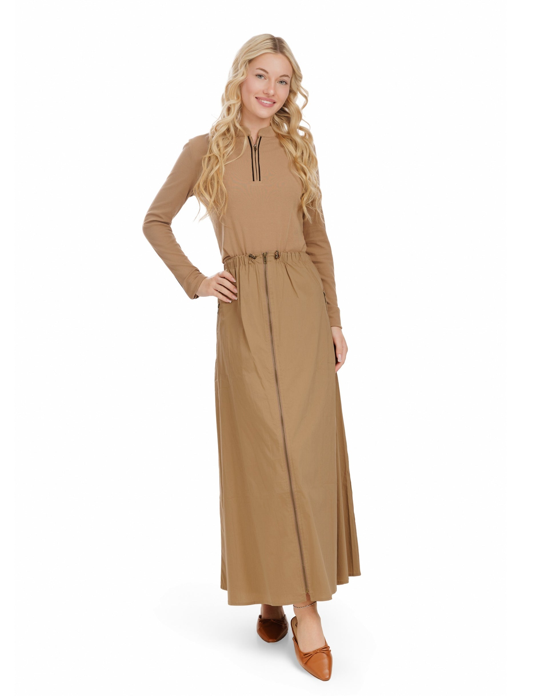 Middle Zipper Skirt- Fawn