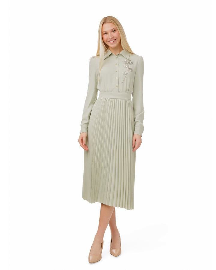 Pleated Shirt Top Diamond Flower Dress