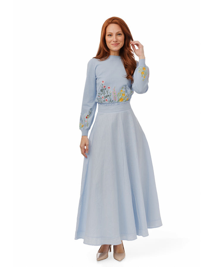 Light Blue Embroidered Floral Knit Top