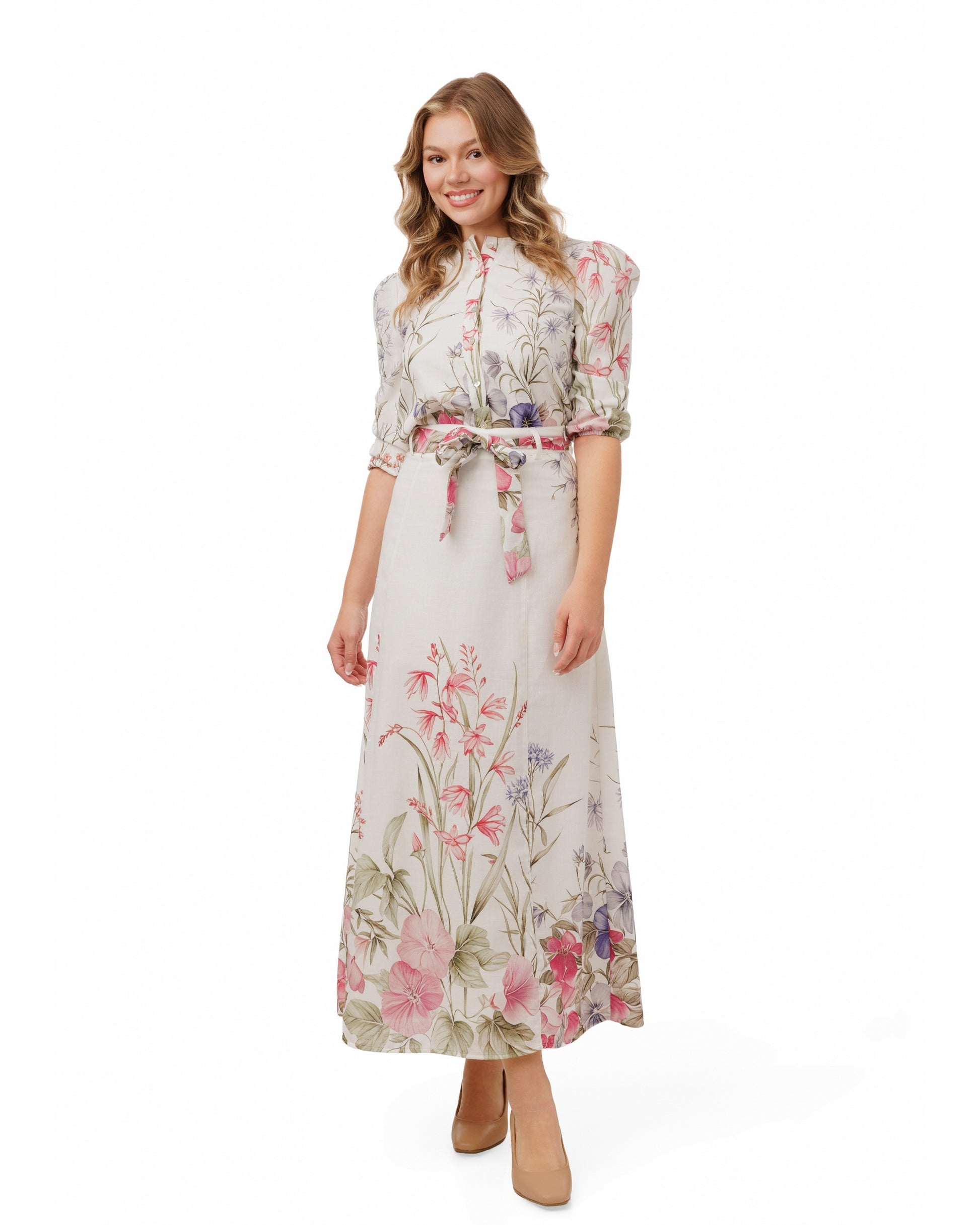 Pink Floral Linen Blouse