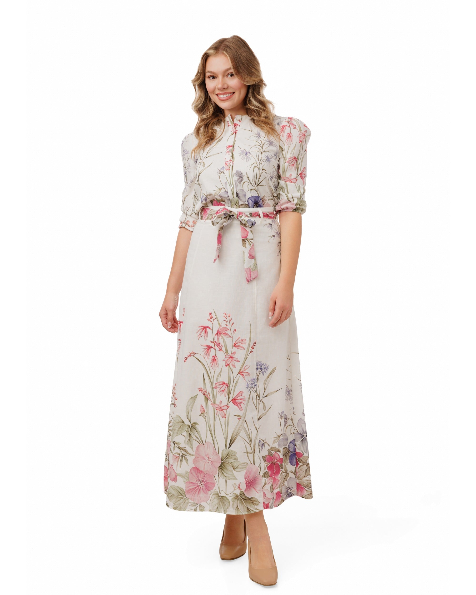 Pink Floral Linen Blouse