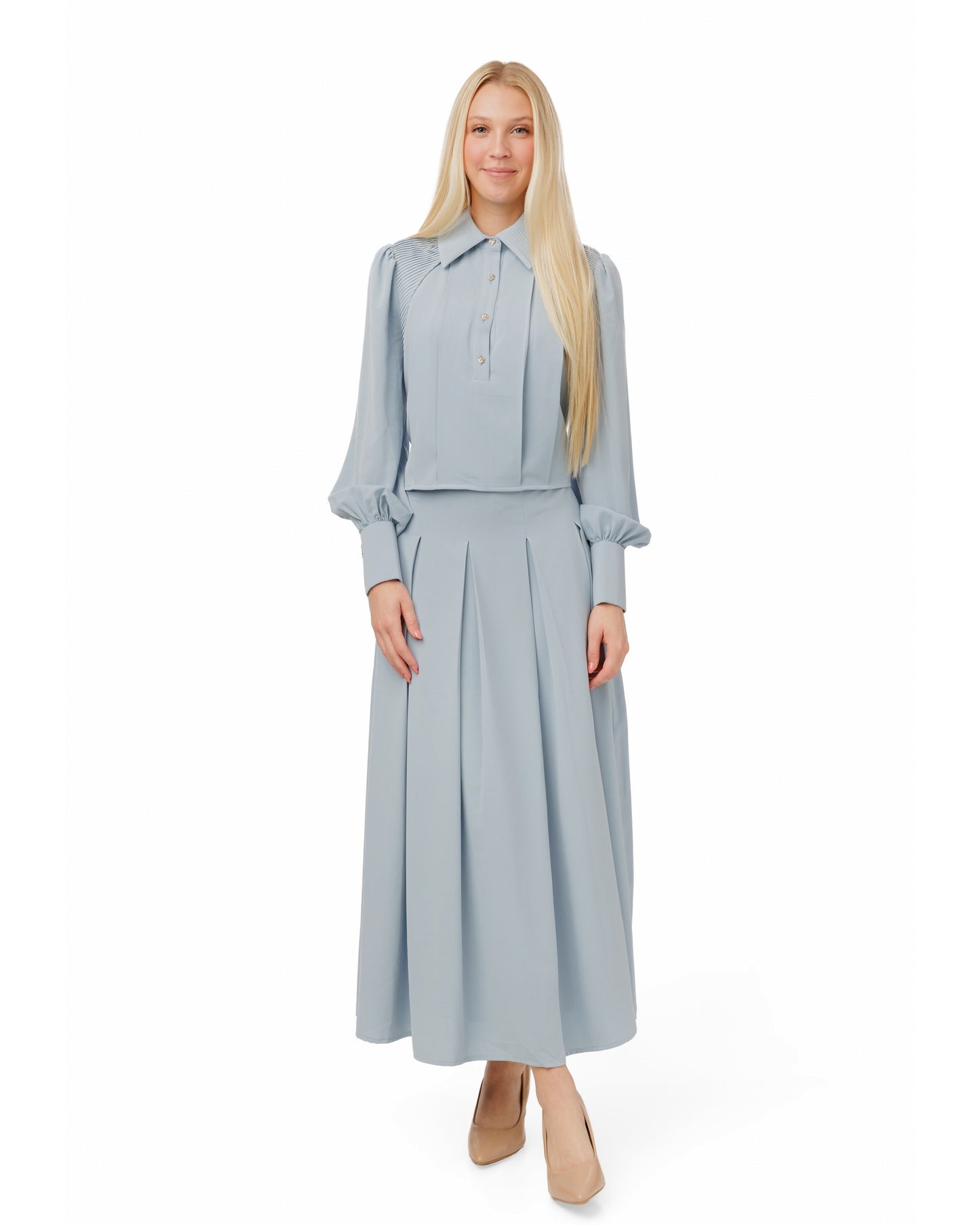 Blouse With Gold Buttons And Detailed Shoulders - Blue
