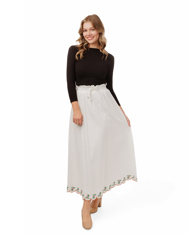 White Cotton Skirt With Embroidery