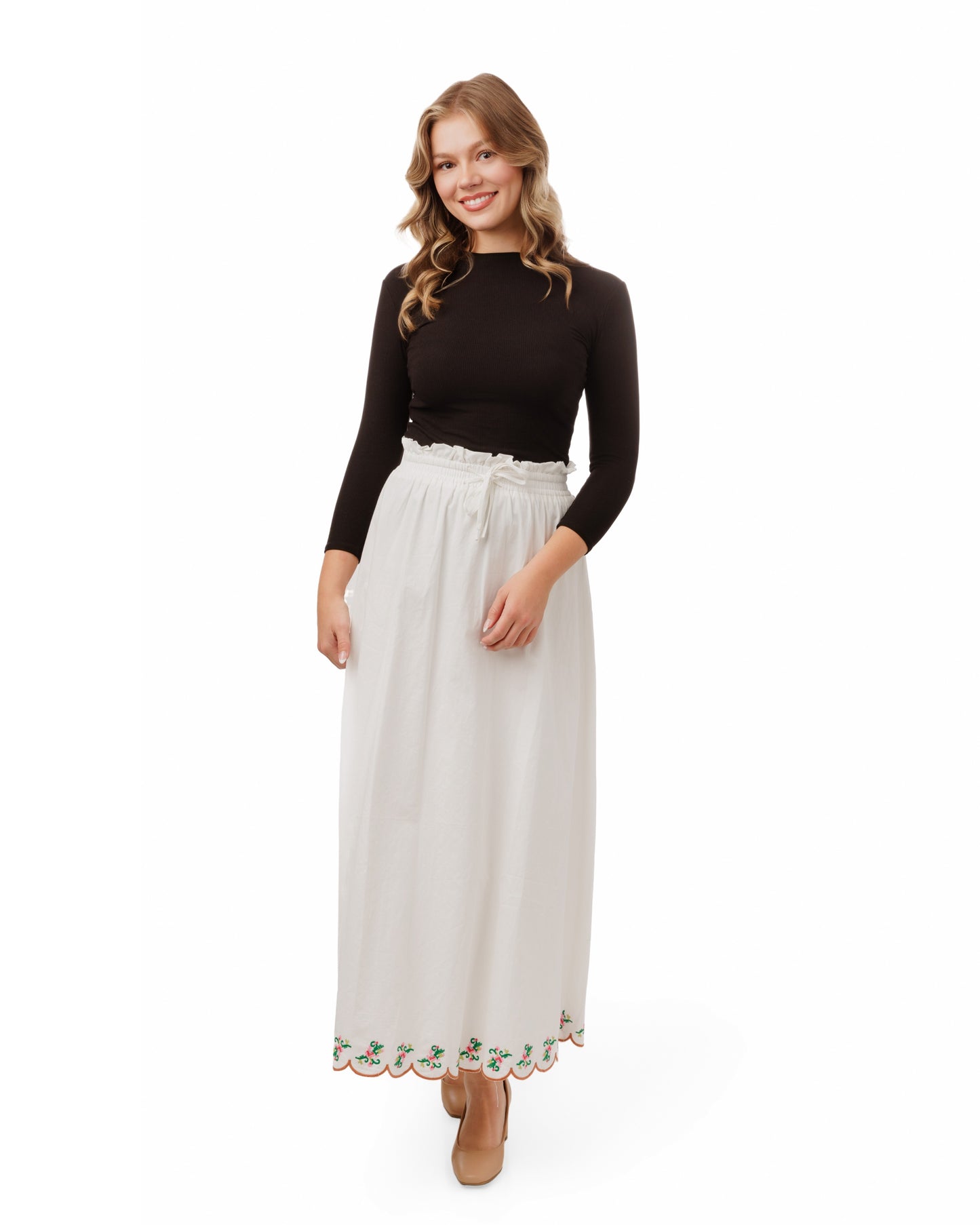 White Cotton Skirt With Embroidery