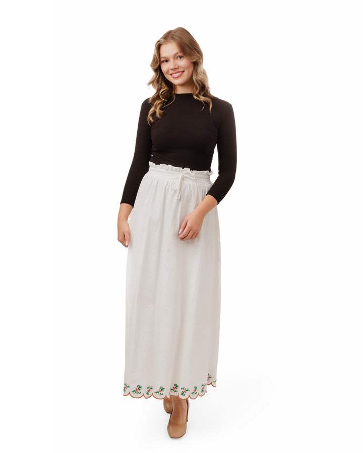 White Cotton Skirt With Embroidery