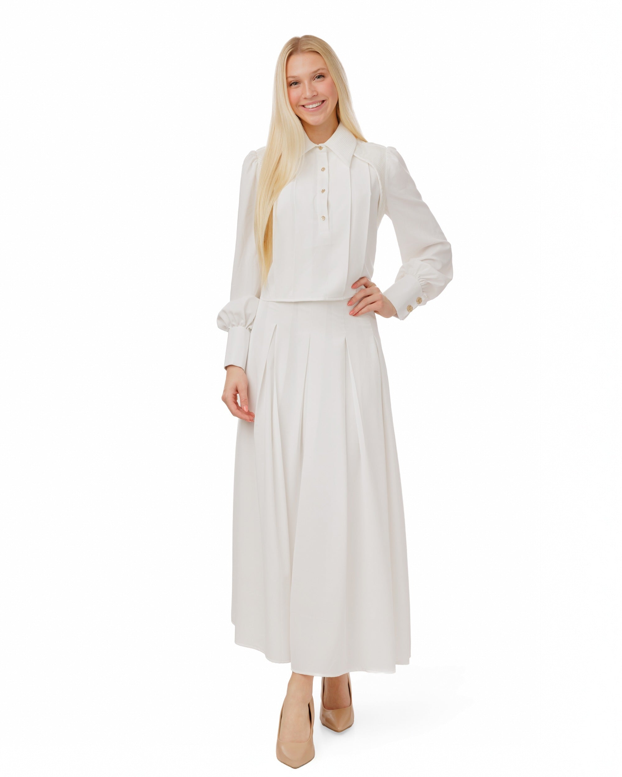 Blouse With Gold Buttons And Detailed Shoulders - White