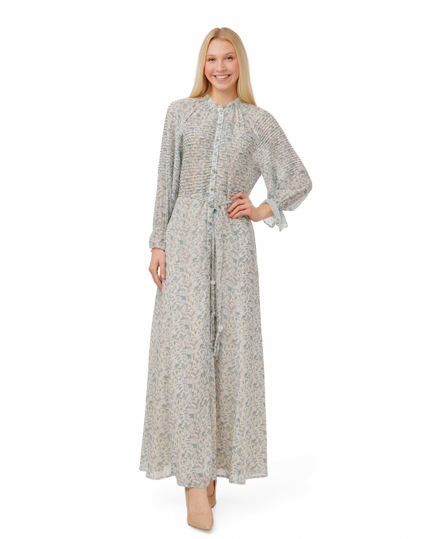 Blue Printed Flowy Dress