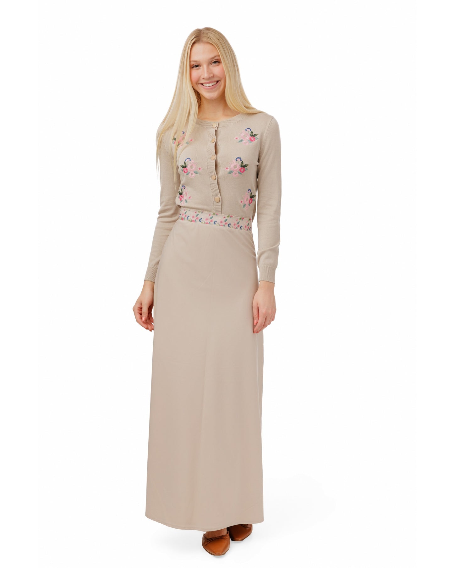 Knit Pink Embroidered Cardigan - Mauve